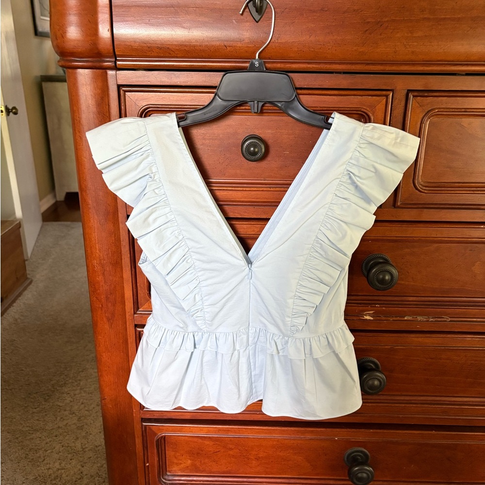 Express Sky Blue Ruffle Blouse - Picture 2 of 3